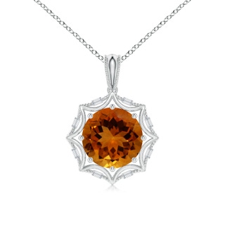 12.12x12.09x8.03mm AAA Vintage-Inspired GIA Certified Round Citrine Star Solitaire Pendant in White Gold