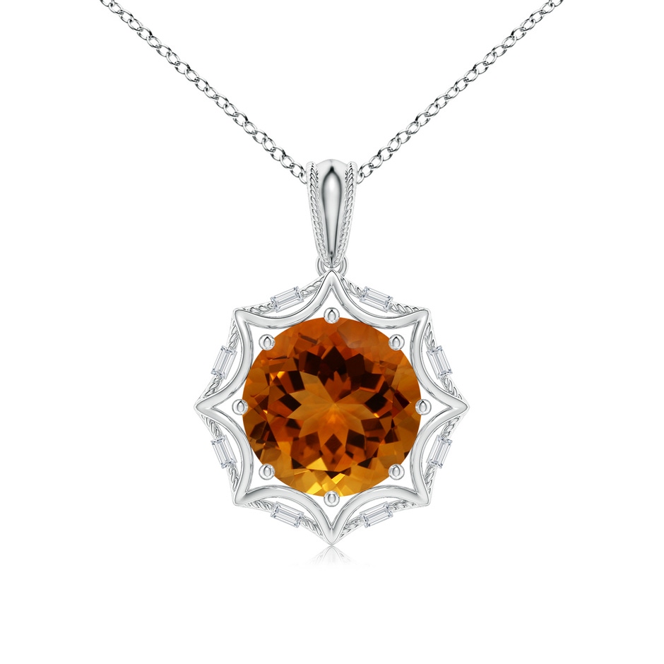 12.12x12.09x8.03mm AAA Vintage-Inspired GIA Certified Round Citrine Star Solitaire Pendant in White Gold 