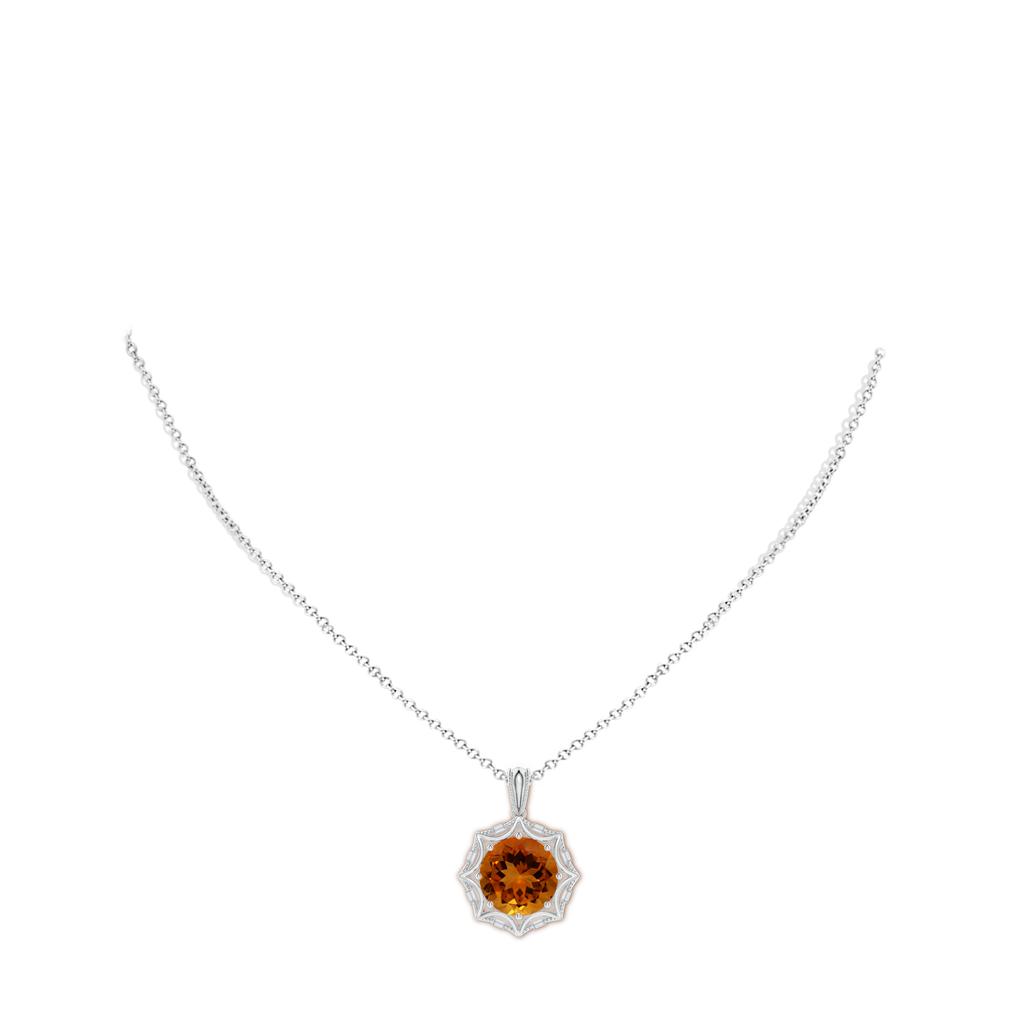 12.12x12.09x8.03mm AAA Vintage-Inspired GIA Certified Round Citrine Star Solitaire Pendant in White Gold pen