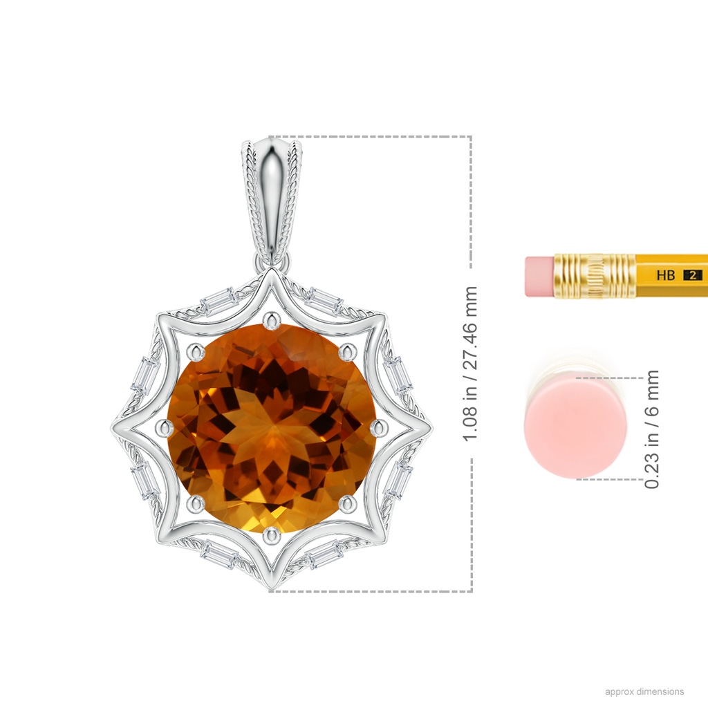 12.12x12.09x8.03mm AAA Vintage-Inspired GIA Certified Round Citrine Star Solitaire Pendant in White Gold ruler