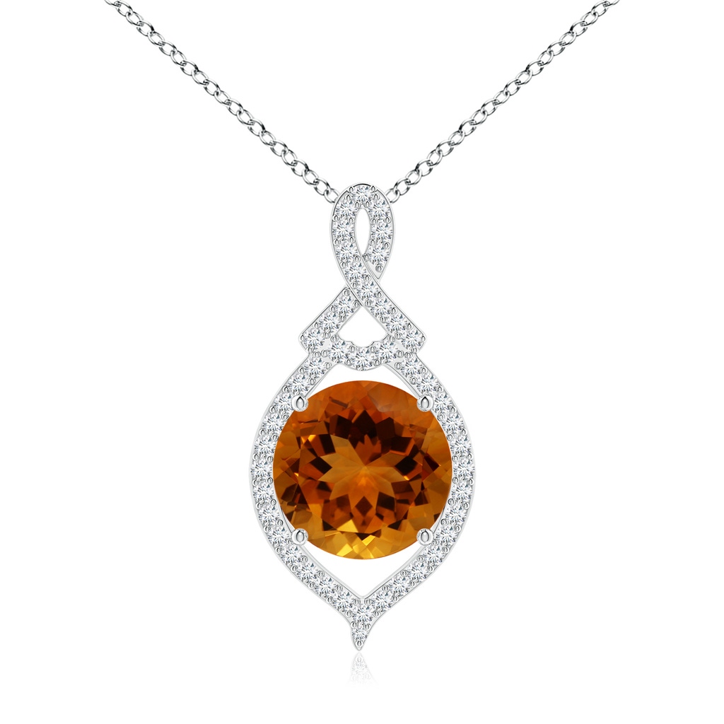 12.12x12.09x8.03mm AAA GIA Certified Round Citrine Teardrop Infinity Pendant With Diamond Halo in White Gold