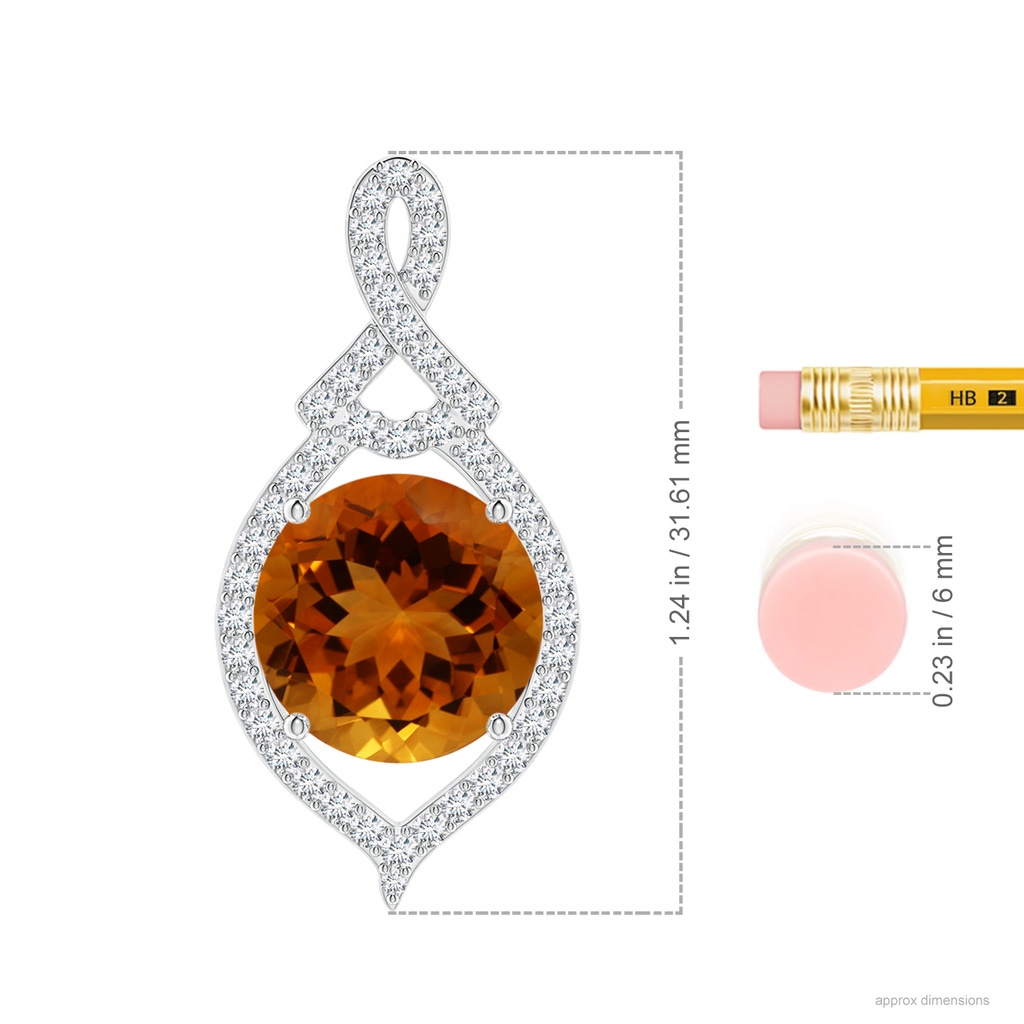 12.12x12.09x8.03mm AAA GIA Certified Round Citrine Teardrop Infinity Pendant With Diamond Halo in White Gold ruler