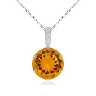 13.99-14.06x8.60mm AA Unique Prong-Set GIA Certified Round Citrine Solitaire Pendant in 18K White Gold