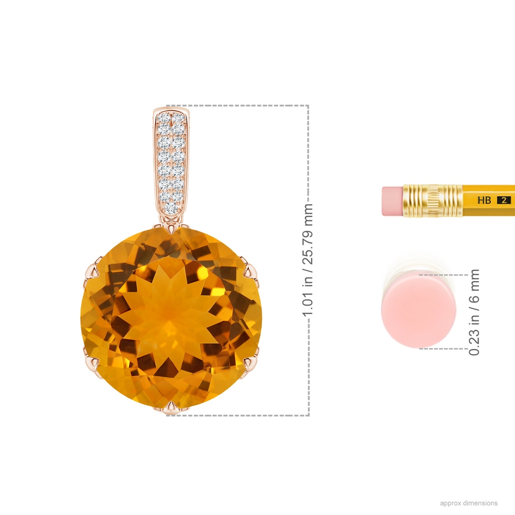 13.99-14.06x8.60mm AA Unique Prong-Set GIA Certified Round Citrine Solitaire Pendant in Rose Gold ruler