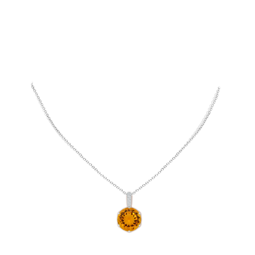 13.99-14.06x8.60mm AA Unique Prong-Set GIA Certified Round Citrine Solitaire Pendant in White Gold pen