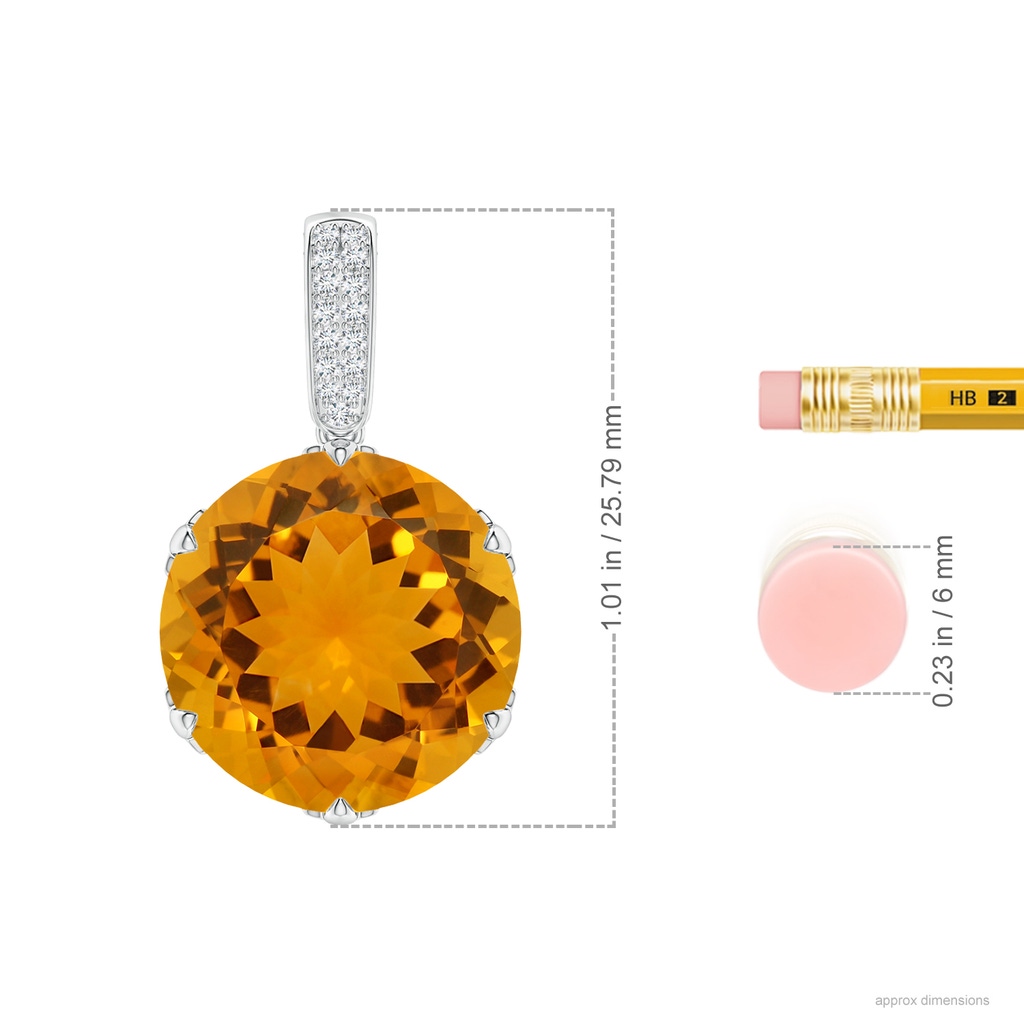 13.99-14.06x8.60mm AA Unique Prong-Set GIA Certified Round Citrine Solitaire Pendant in White Gold ruler