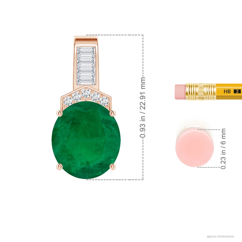 12.96x10.75x7.72mm AA Art Deco-Inspired GIA Certified Oval Emerald Solitaire Pendant in Rose Gold ruler