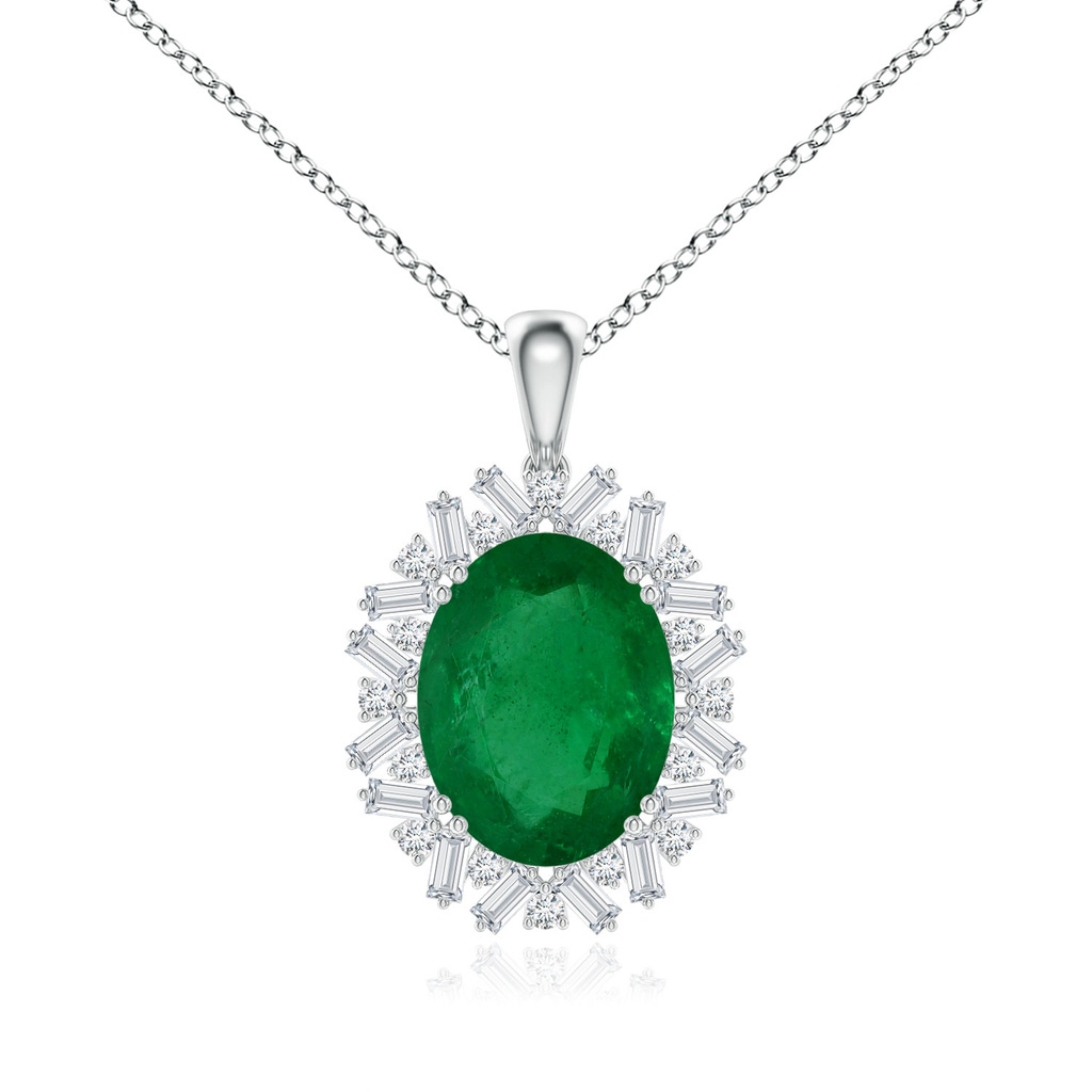 14.61x11.26x6.75mm AA Art Deco-Inspired GIA Certified Oval Emerald Pendant in 18K White Gold