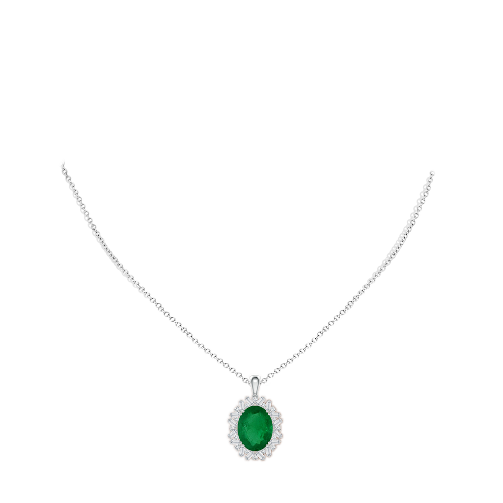 14.61x11.26x6.75mm AA Art Deco-Inspired GIA Certified Oval Emerald Pendant in 18K White Gold pen