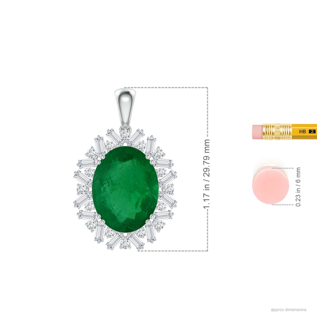 14.61x11.26x6.75mm AA Art Deco-Inspired GIA Certified Oval Emerald Pendant in 18K White Gold ruler