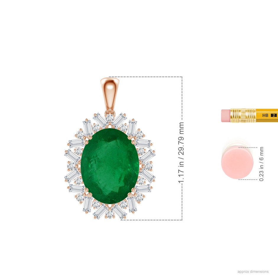 14.61x11.26x6.75mm AA Art Deco-Inspired GIA Certified Oval Emerald Pendant in Rose Gold ruler