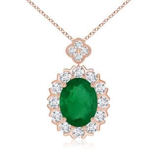 14.61x11.26x6.75mm AA Classic GIA Certified Oval Emerald Halo Pendant in 18K Rose Gold