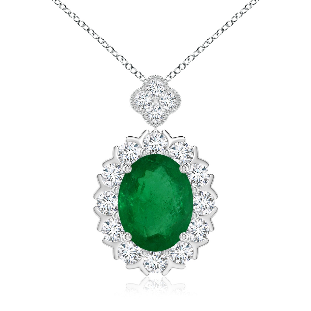 14.61x11.26x6.75mm AA Classic GIA Certified Oval Emerald Halo Pendant in 18K White Gold 