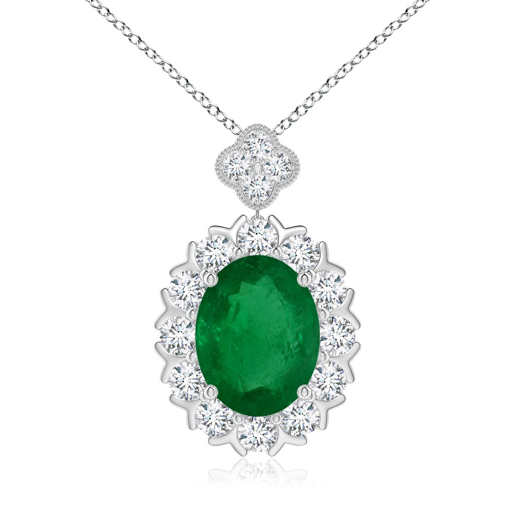14.61x11.26x6.75mm AA Classic GIA Certified Oval Emerald Halo Pendant in 18K White Gold