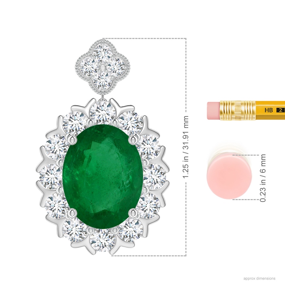 14.61x11.26x6.75mm AA Classic GIA Certified Oval Emerald Halo Pendant in 18K White Gold ruler