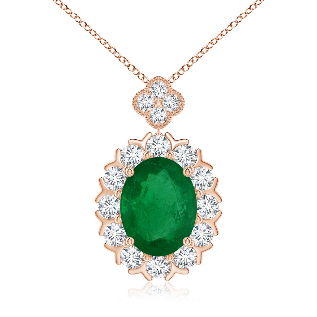 14.61x11.26x6.75mm AA Classic GIA Certified Oval Emerald Halo Pendant in Rose Gold