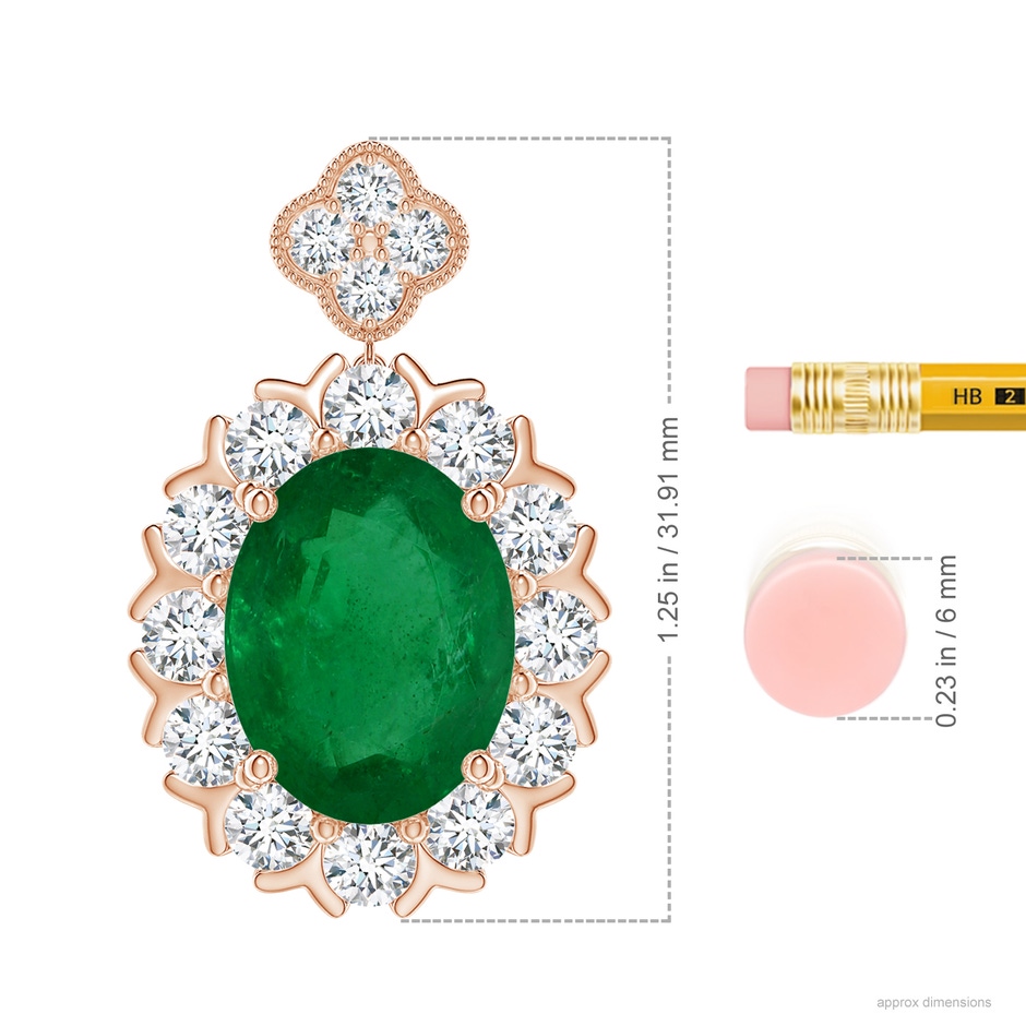 14.61x11.26x6.75mm AA Classic GIA Certified Oval Emerald Halo Pendant in Rose Gold ruler