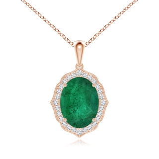 13.67x10.41x6.54mm A Vintage-Inspired GIA Certified Oval Emerald Halo Pendant in 10K Rose Gold