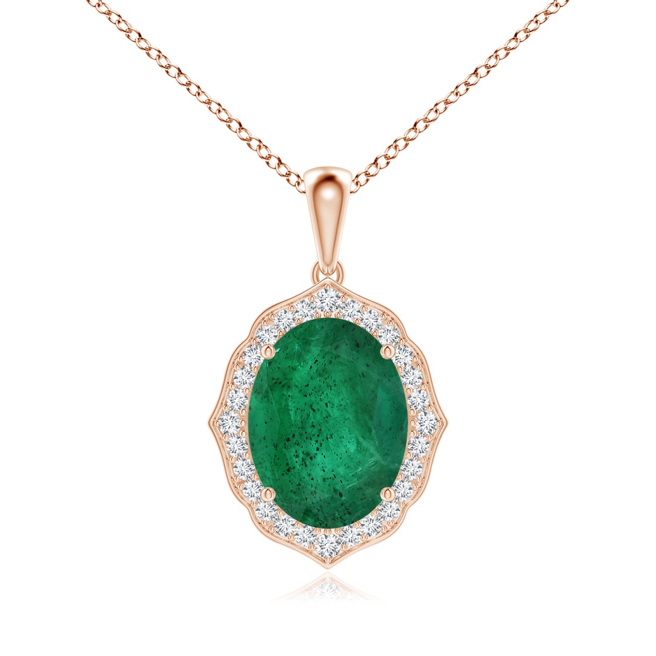 13.67x10.41x6.54mm A Vintage-Inspired GIA Certified Oval Emerald Halo Pendant in Rose Gold 