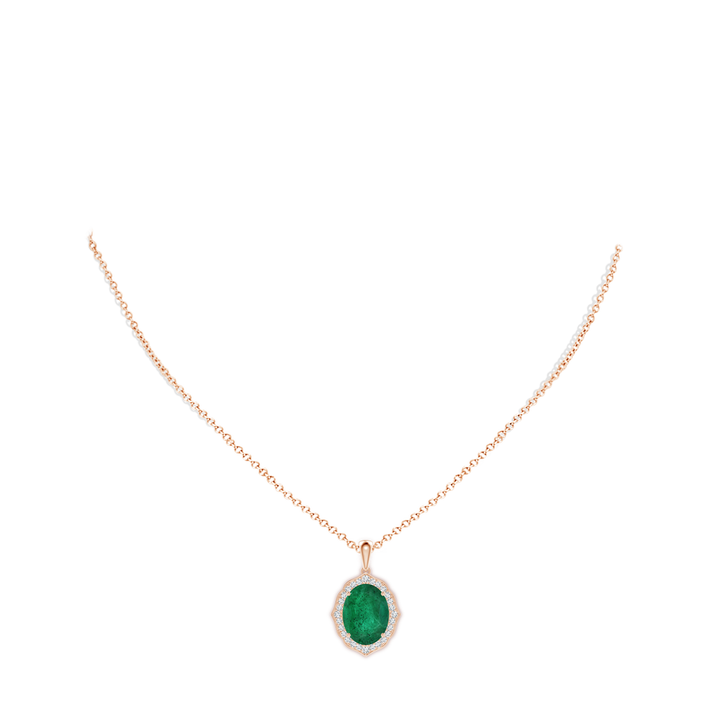 13.67x10.41x6.54mm A Vintage-Inspired GIA Certified Oval Emerald Halo Pendant in Rose Gold pen