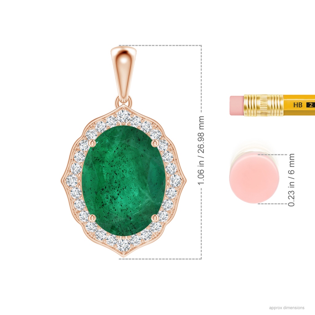 13.67x10.41x6.54mm A Vintage-Inspired GIA Certified Oval Emerald Halo Pendant in Rose Gold ruler