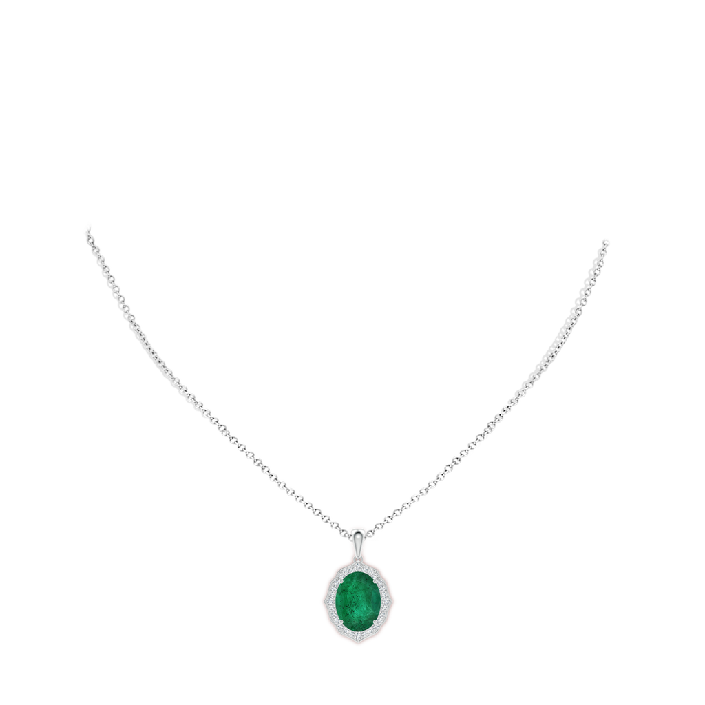13.67x10.41x6.54mm A Vintage-Inspired GIA Certified Oval Emerald Halo Pendant in White Gold pen