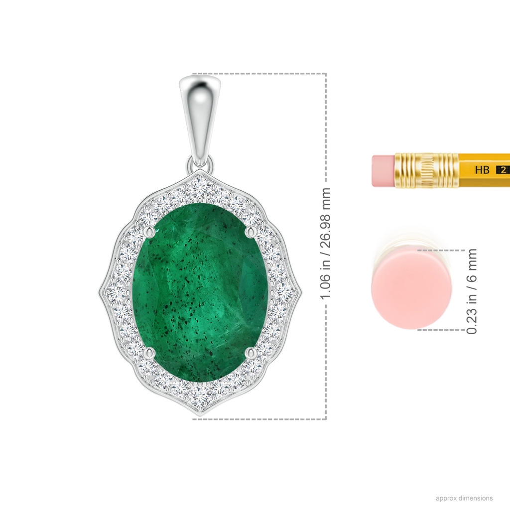 13.67x10.41x6.54mm A Vintage-Inspired GIA Certified Oval Emerald Halo Pendant in White Gold ruler