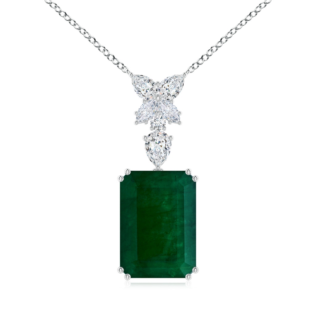 19.99x14.18x9.40mm A GIA Certified Emerald-Cut Emerald Solitaire Pendant with Fancy Diamonds in 18K White Gold 