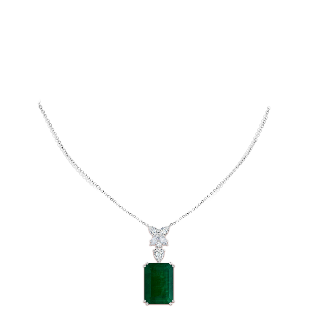 19.99x14.18x9.40mm A GIA Certified Emerald-Cut Emerald Solitaire Pendant with Fancy Diamonds in 18K White Gold pen