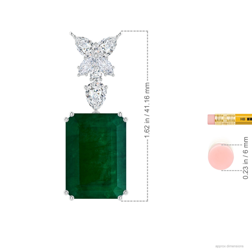 19.99x14.18x9.40mm A GIA Certified Emerald-Cut Emerald Solitaire Pendant with Fancy Diamonds in 18K White Gold ruler