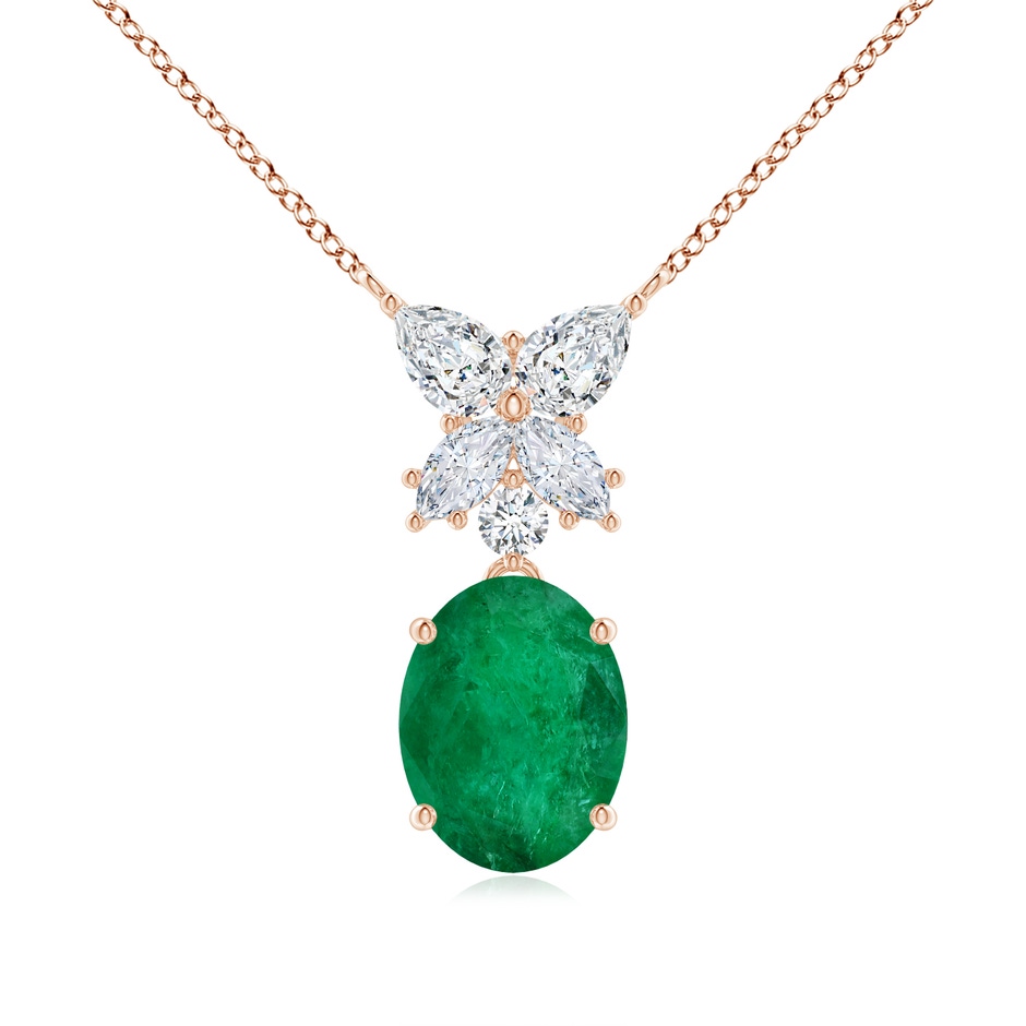 12.52x9.64x5.39mm A GIA Certified Oval Emerald Solitaire Pendant With Fancy Diamonds in 10K Rose Gold 