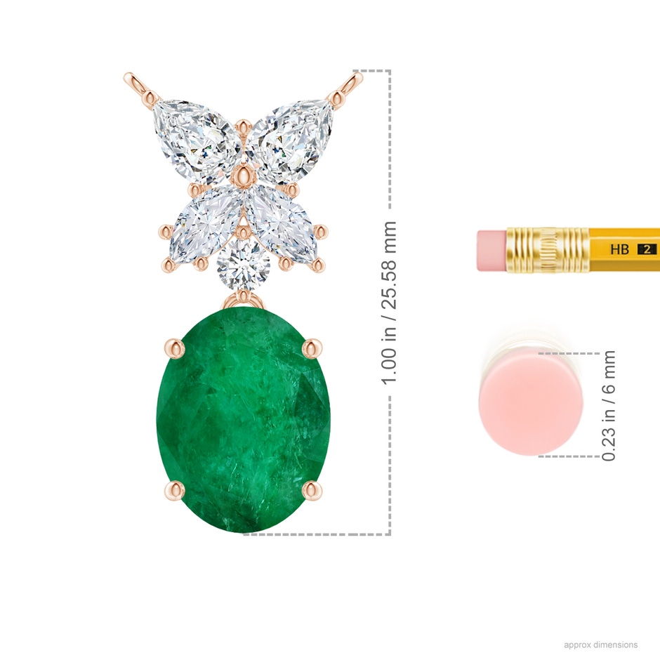 12.52x9.64x5.39mm A GIA Certified Oval Emerald Solitaire Pendant With Fancy Diamonds in 10K Rose Gold ruler