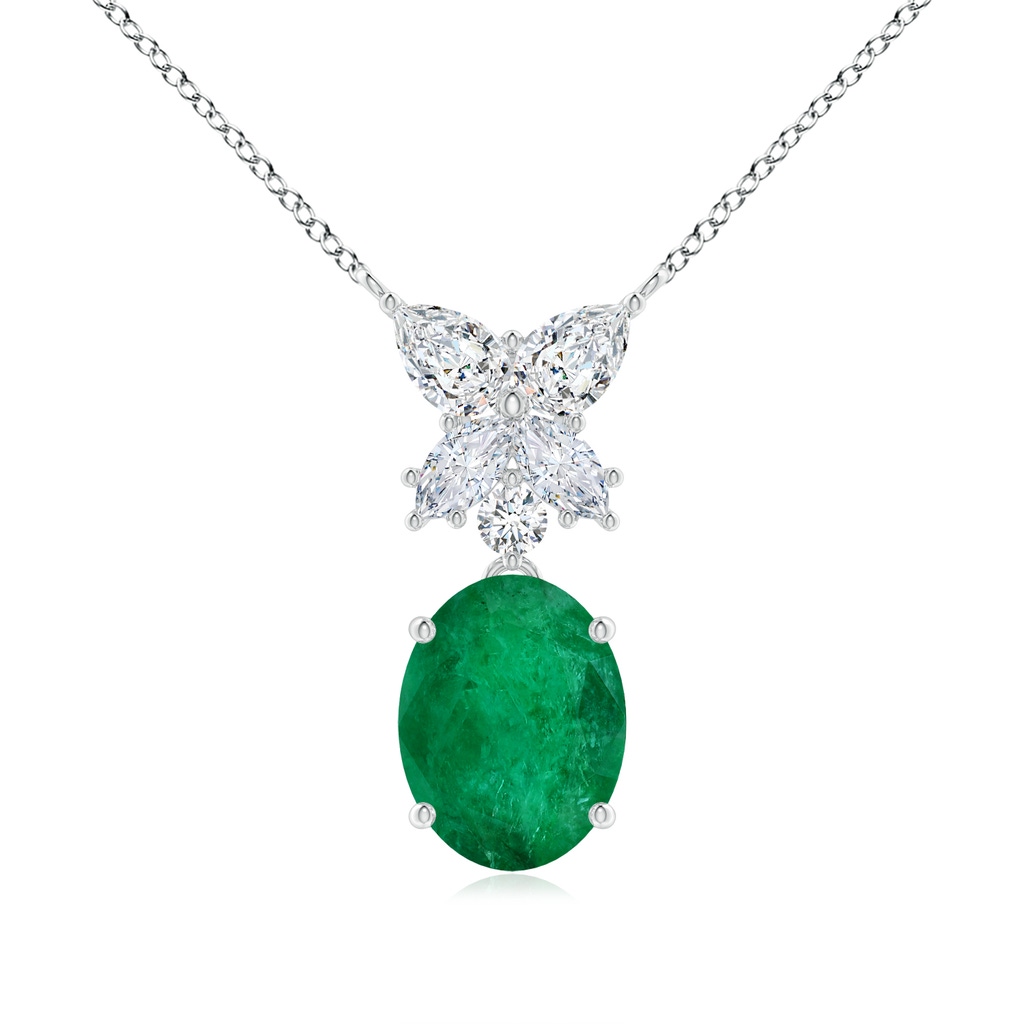 12.52x9.64x5.39mm A GIA Certified Oval Emerald Solitaire Pendant With Fancy Diamonds in 18K White Gold