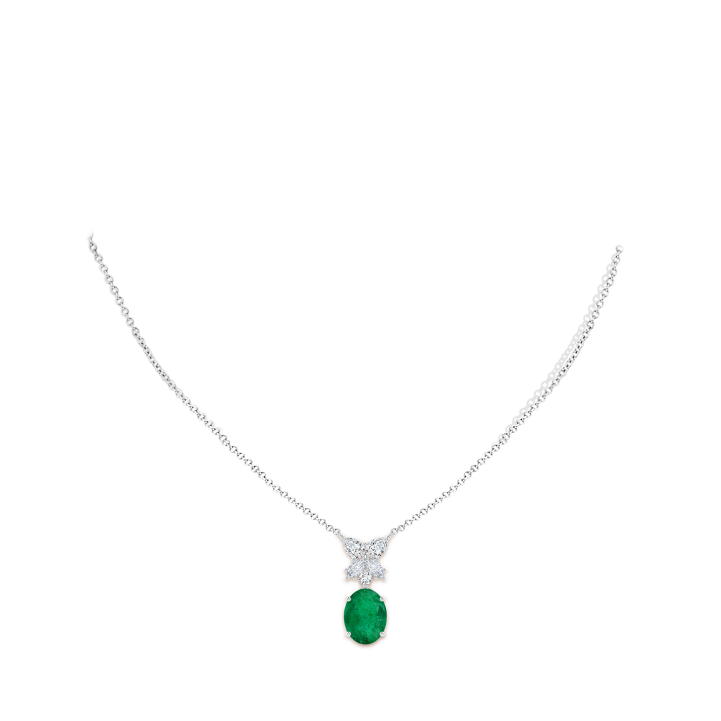 12.52x9.64x5.39mm A GIA Certified Oval Emerald Solitaire Pendant With Fancy Diamonds in 18K White Gold pen