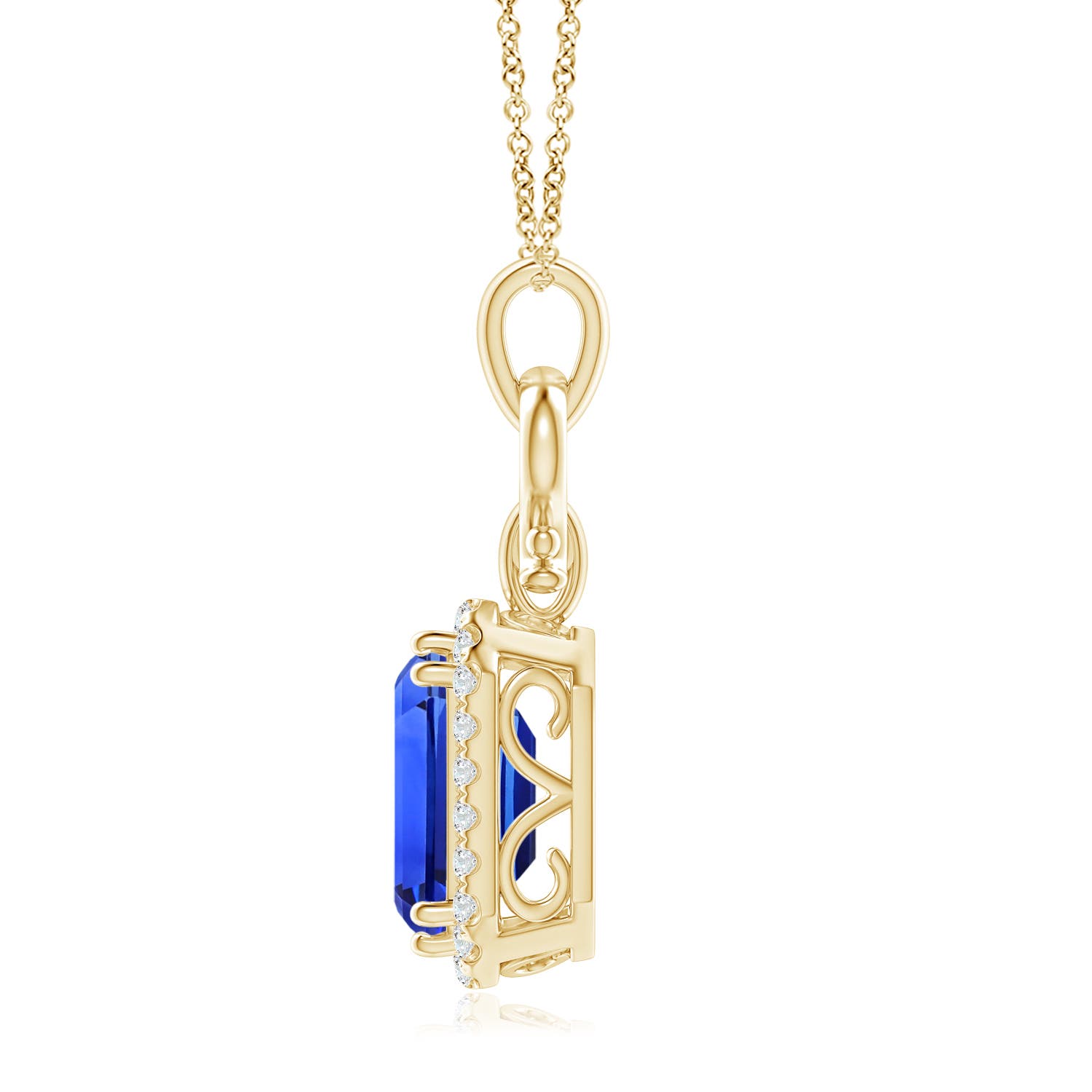 10.03x8.17x6.77mm AAA GIA Certified Octagonal Blue Sapphire Horseshoe Halo Pendant in 18K Yellow Gold