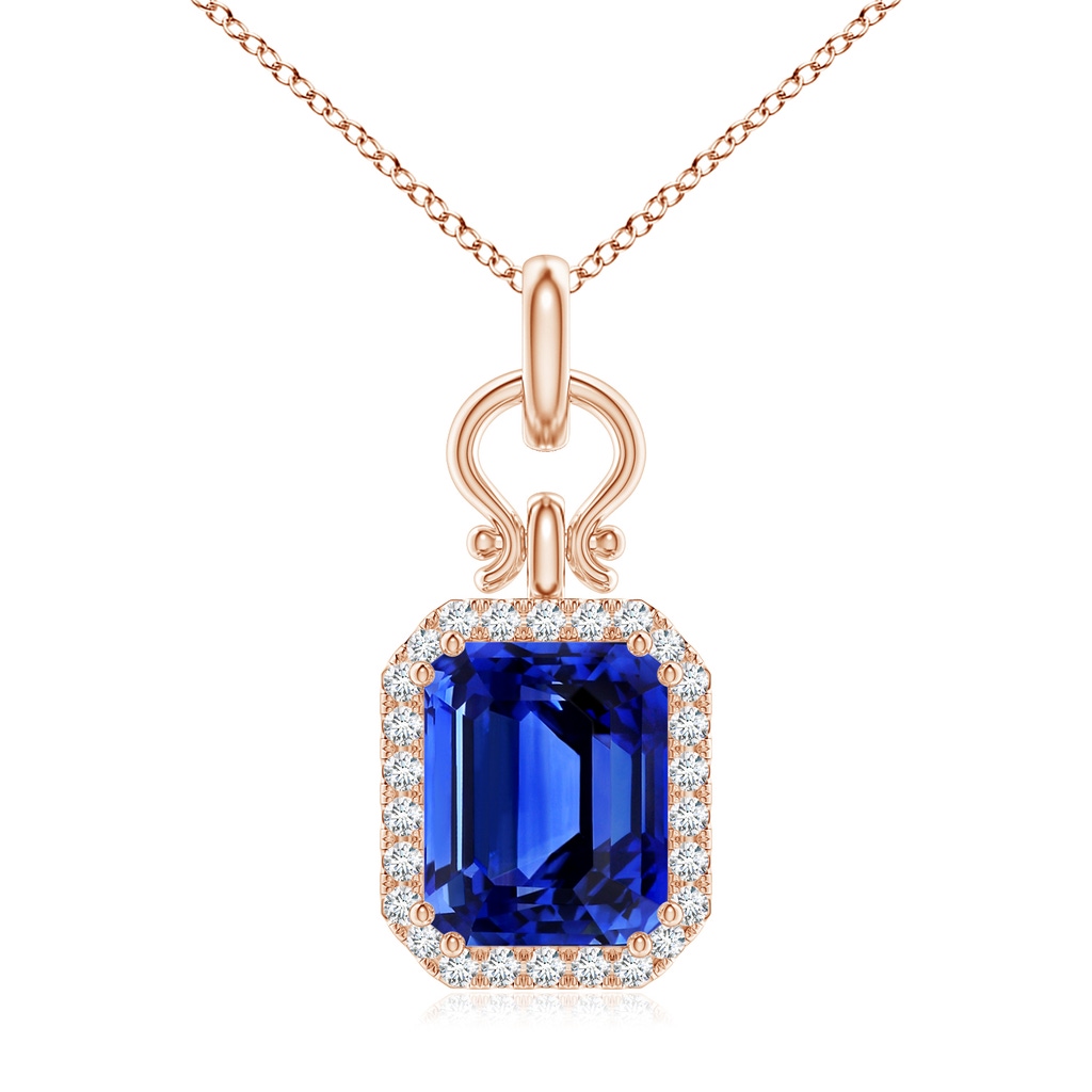 10.03x8.17x6.77mm AAA GIA Certified Octagonal Blue Sapphire Horseshoe Halo Pendant in Rose Gold