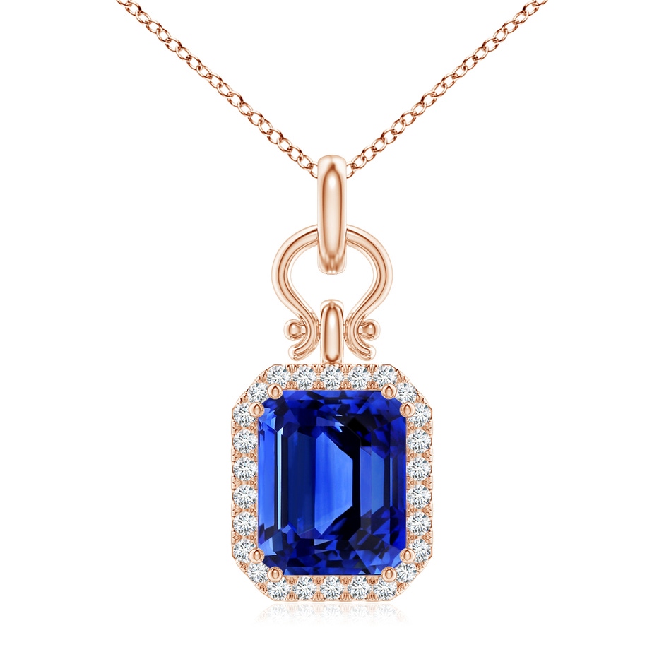 10.03x8.17x6.77mm AAA GIA Certified Octagonal Blue Sapphire Horseshoe Halo Pendant in Rose Gold 