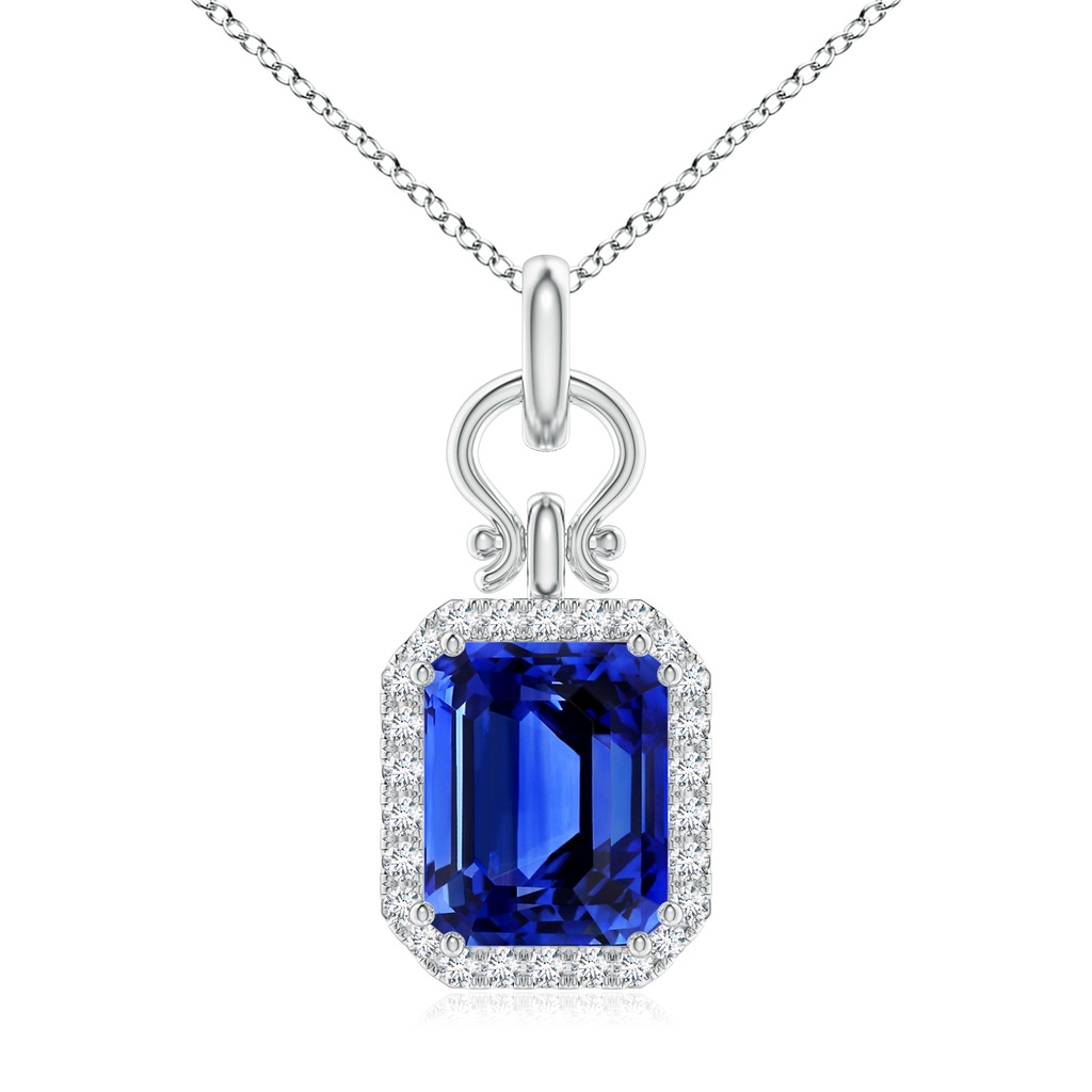 10.03x8.17x6.77mm AAA GIA Certified Octagonal Blue Sapphire Horseshoe Halo Pendant in White Gold