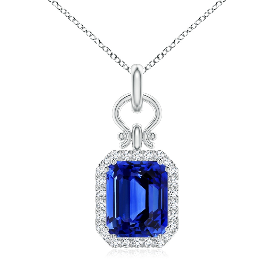 10.03x8.17x6.77mm AAA GIA Certified Octagonal Blue Sapphire Horseshoe Halo Pendant in White Gold 