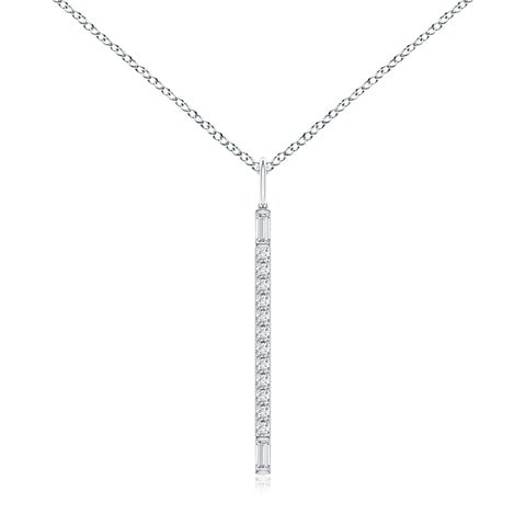 3x1.5mm GVS2 Round & Baguette Diamond Vertical Bar Pendant in White Gold