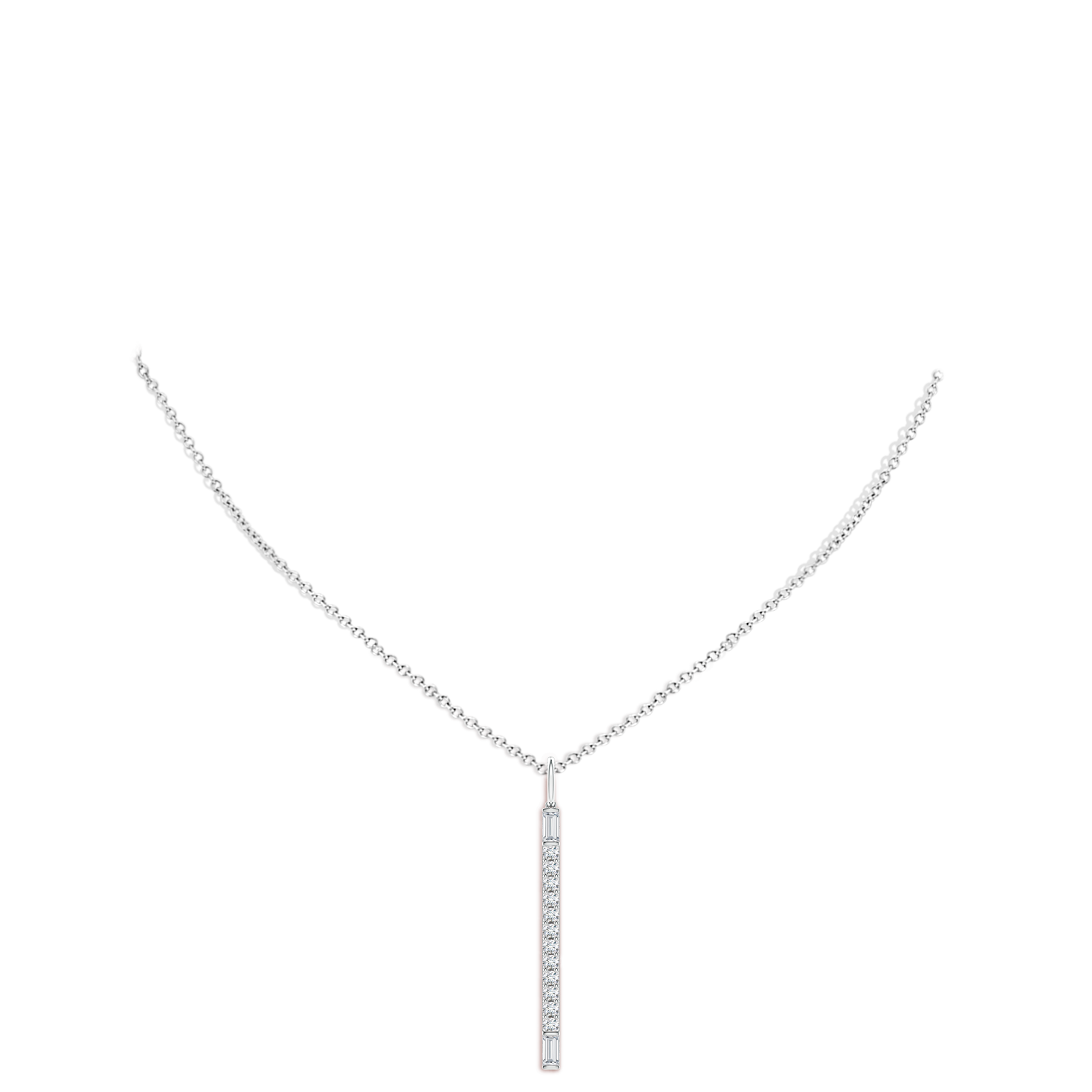 3x1.5mm GVS2 Round & Baguette Diamond Vertical Bar Pendant in White Gold - body_neck