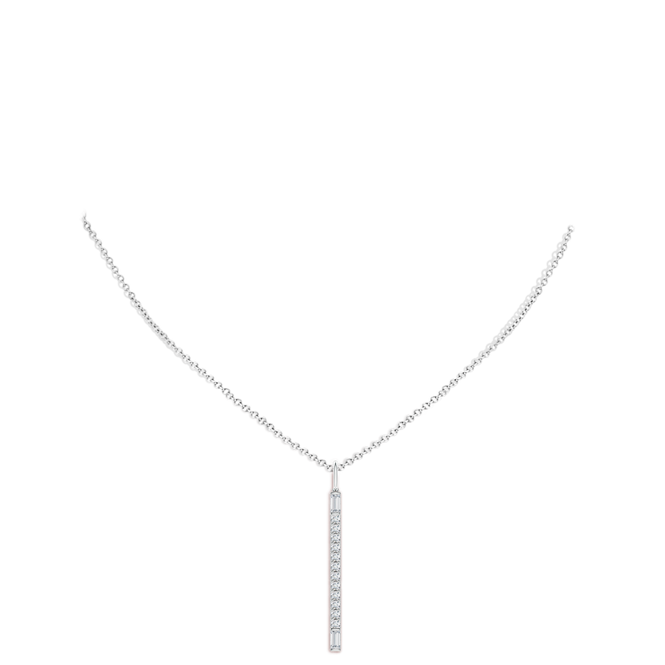 3x1.5mm GVS2 Round & Baguette Diamond Vertical Bar Pendant in White Gold pen