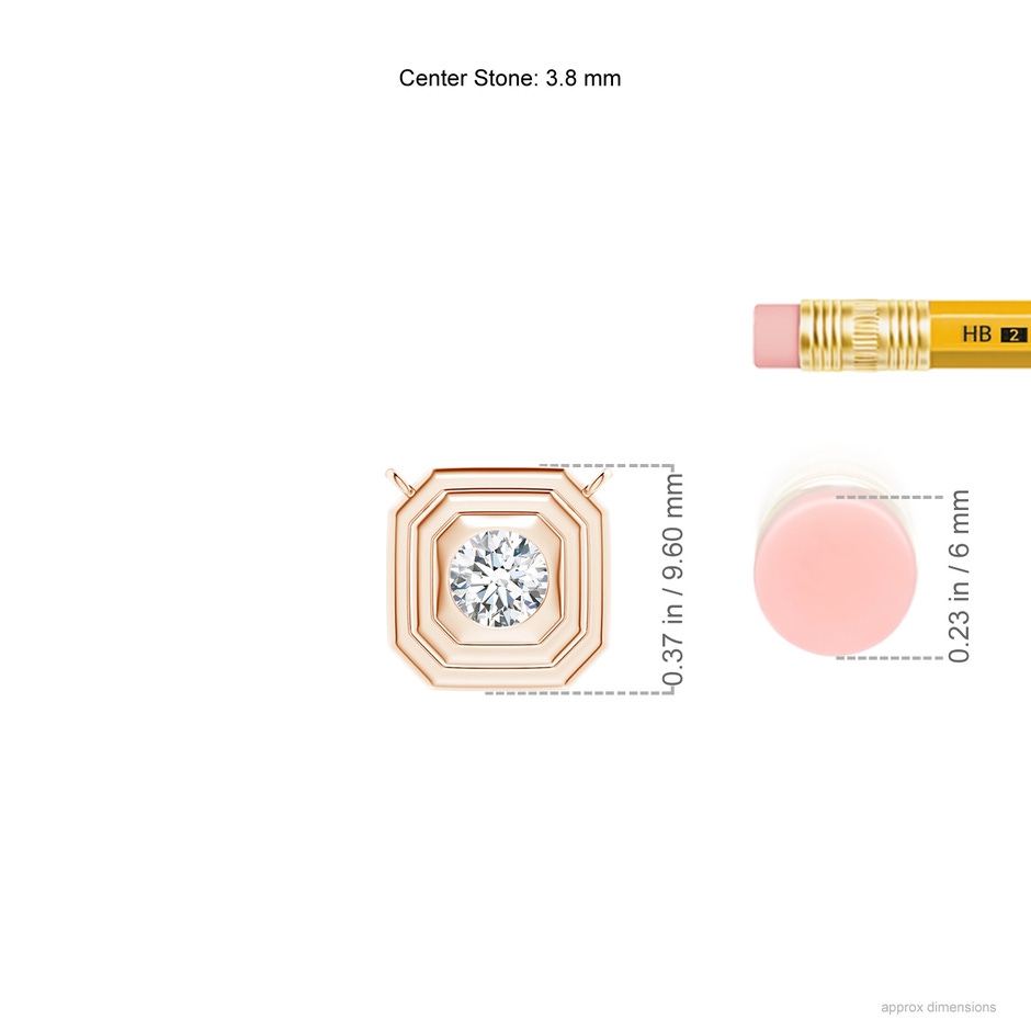 3.8mm GVS2 Flush-Set Round Diamond Concentric Octagon Pendant in Rose Gold ruler