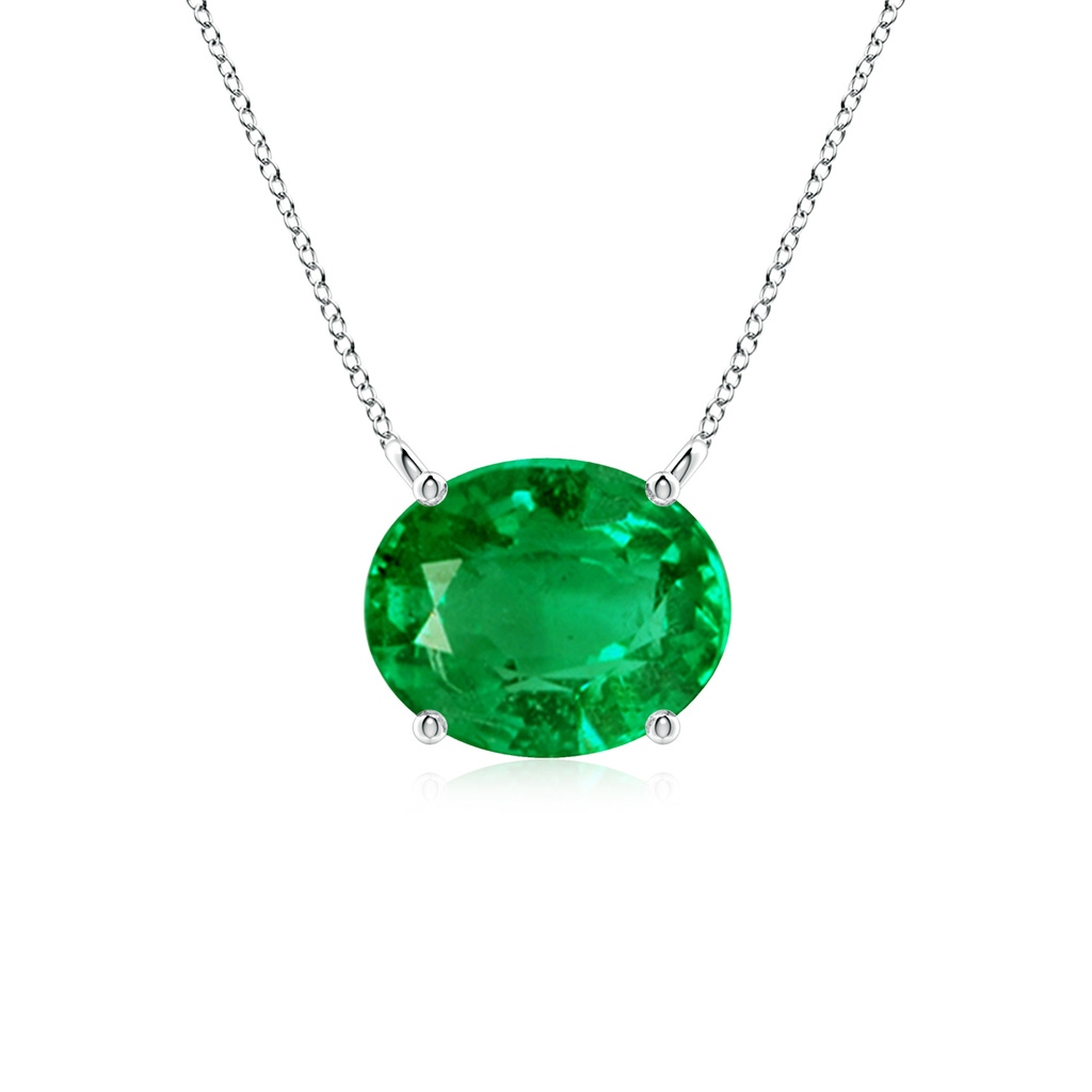 10x8mm AAA East-West Oval Emerald Solitaire Pendant in White Gold