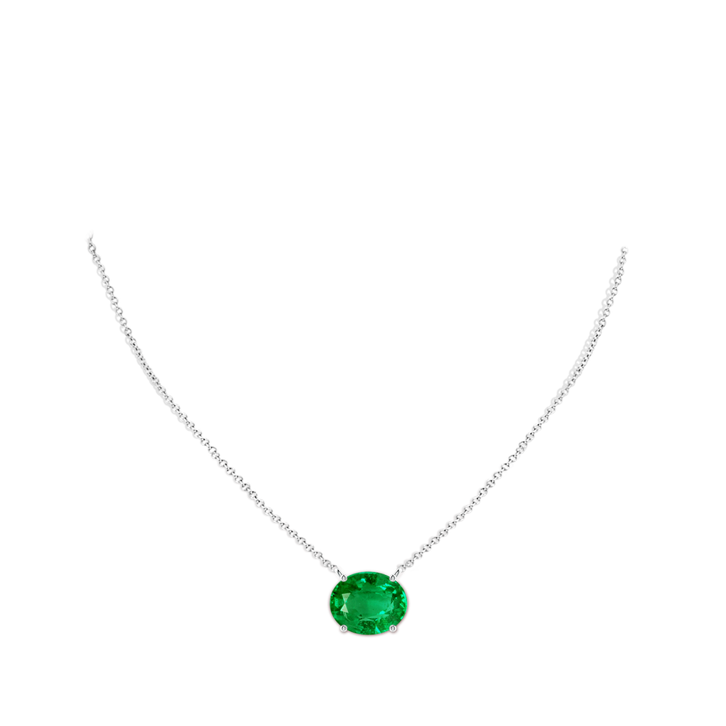 10x8mm AAA East-West Oval Emerald Solitaire Pendant in White Gold pen