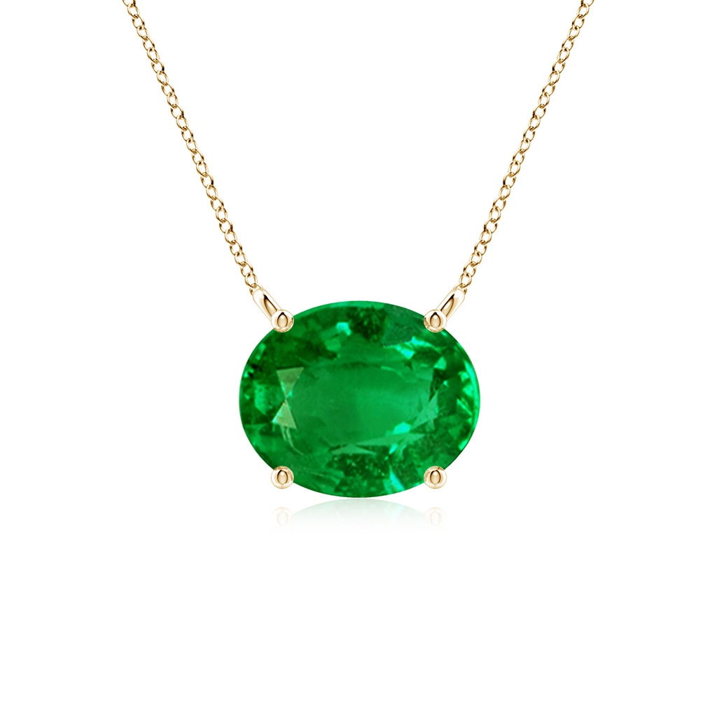 10x8mm AAAA East-West Oval Emerald Solitaire Pendant in Yellow Gold