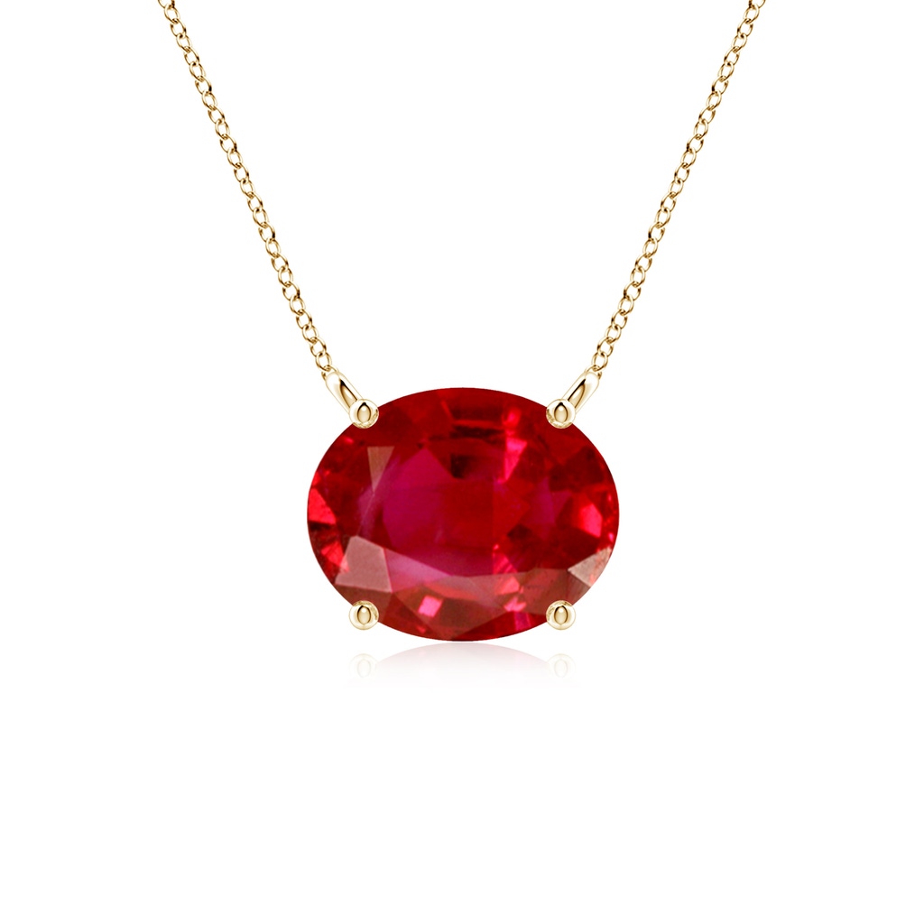 10x8mm AAA East-West Oval Ruby Solitaire Pendant in Yellow Gold 