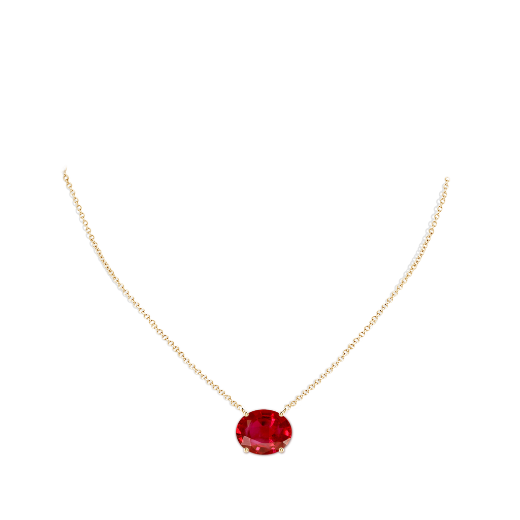 10x8mm AAA East-West Oval Ruby Solitaire Pendant in Yellow Gold pen