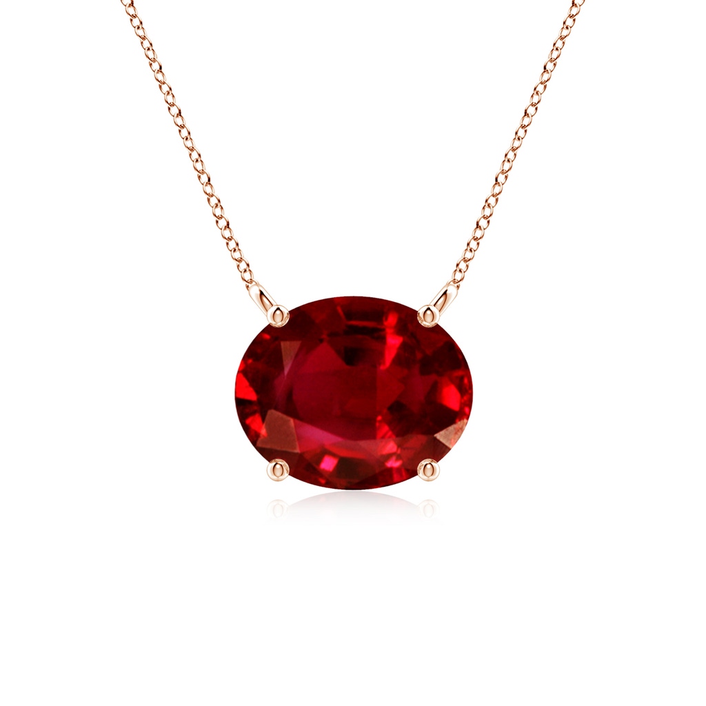 10x8mm AAAA East-West Oval Ruby Solitaire Pendant in Rose Gold