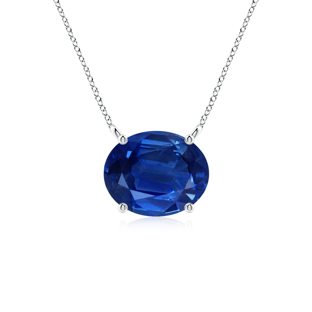 10x8mm AAA East-West Oval Blue Sapphire Solitaire Pendant in White Gold